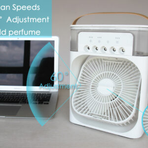 Portable Humidifier Mini Mist Air Cooler Fan with Water Spray and 3 Speed Mode , 7 Color LED and Timer, USB Personal Cooler Desk Fan for Shop, Office, Kitchen (USB Powered Mini AC, White)